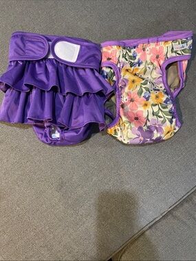 Dog Diapers in Large Skirt ruffle tiered in Purple and a floral Purple Pink